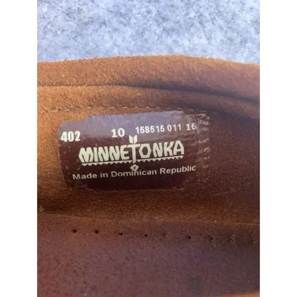 Minnetonka Moccasins Womens 10 Brown Suede Kilty Fringe Driving Loafer Shoes